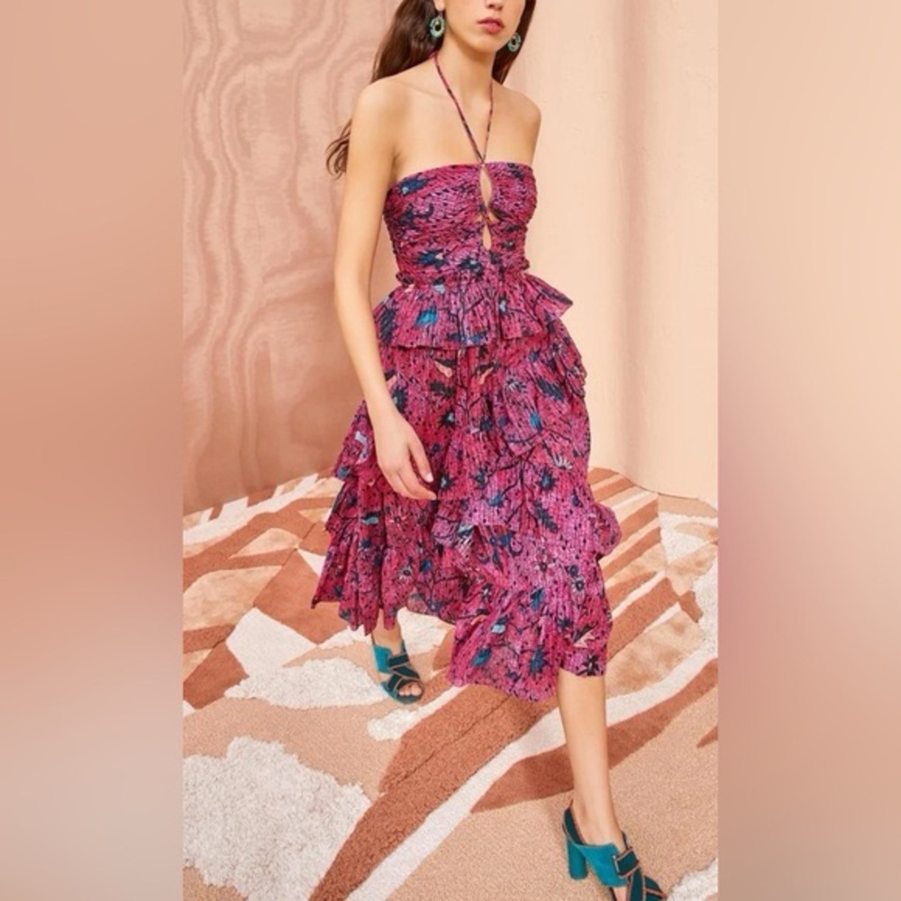 Ulla Johnson Pink ruffle midi dress